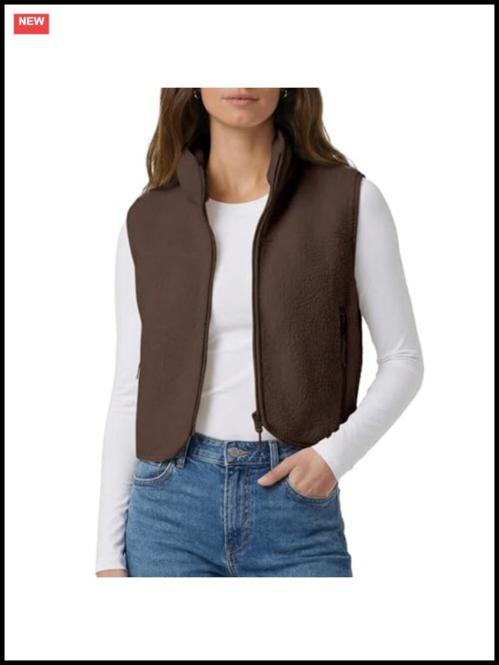 Sherpa Fleece Cropped Vest Zip Up Sleeveless Mock Neck Fuzzy Fall Outerwear